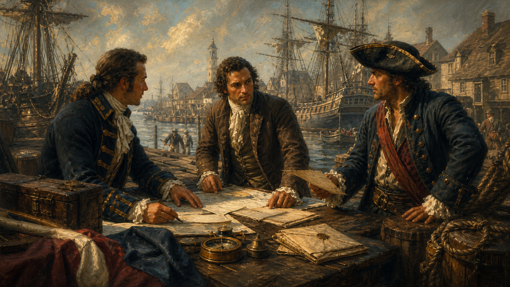 Naval pressure against piracy shown through ships, dispatches, and coastal patrols.