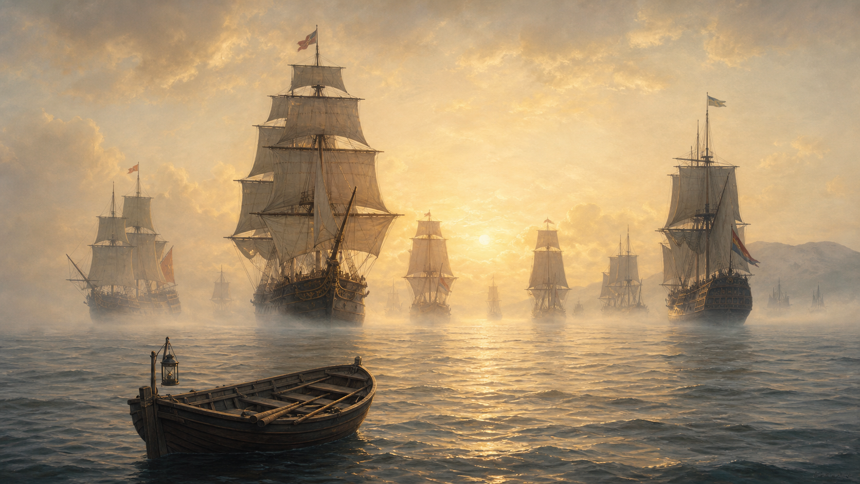Famous pirate ships at sea.