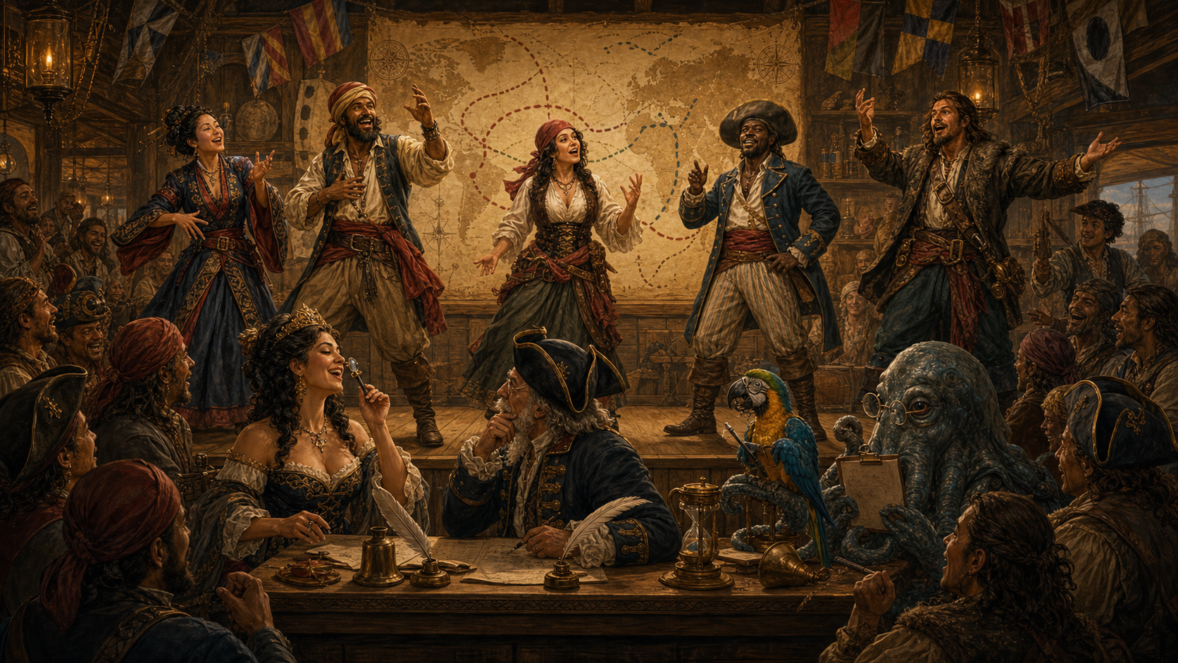 Pirate accents from many ports.