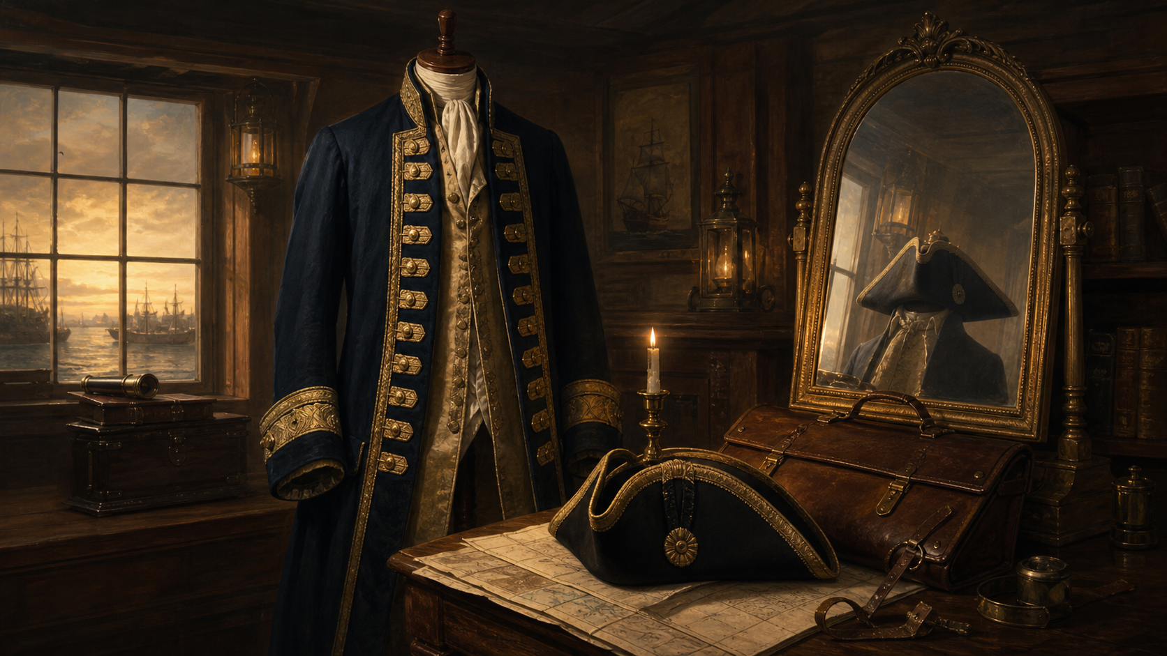 Pirate captain attire and maritime clothing.