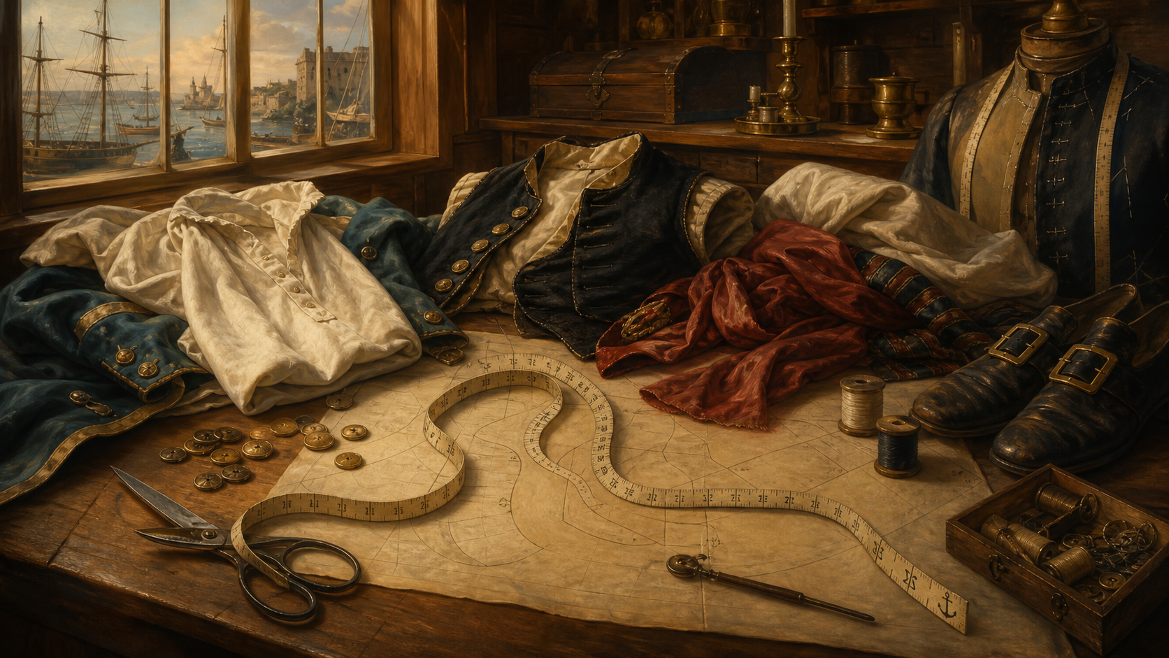 Practical pirate fashion and sea-worn clothing.