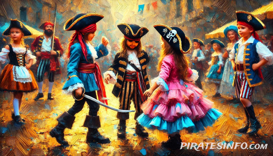 Kids on a street in pirate costumes