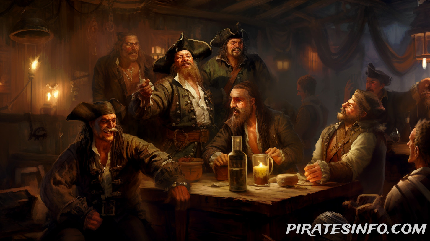 Some pirates rabble rousing in an atmospheric pub